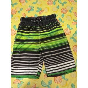 Surfcore Boys Mambo Australia Board Short M 10/12 Green Black Striped Swim Trunk